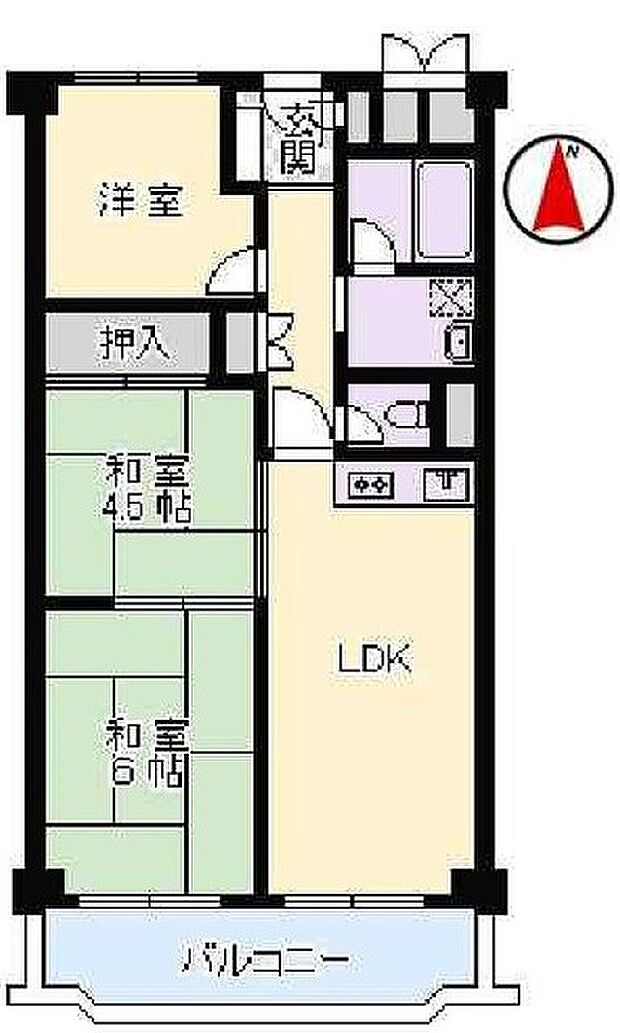 日商岩井第5緑地公園マンション(3LDK) 3階の間取り