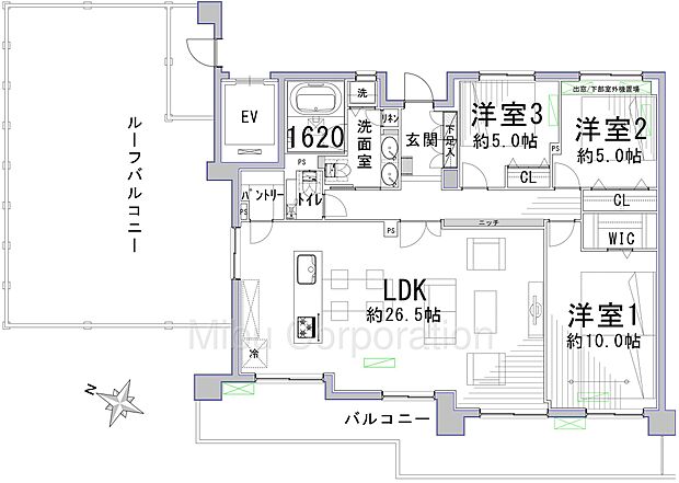 リーベスト桜新町　最上階角部屋　フルリノベーション(3SLDK) 6階の間取り