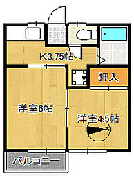 グリーンハイツ 2階2Kの間取り