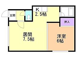 樋口マンションF棟 1LDKの間取図画像