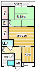 美浜荘 2階2Kの間取り