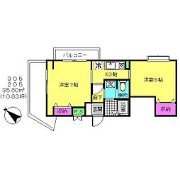 クレストコート上祖師谷 2Kの間取図画像