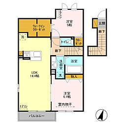 カーサ石原B 2LDKの間取図画像