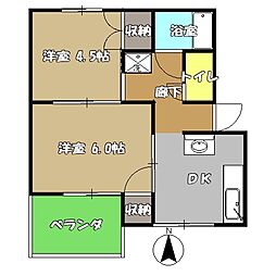 JR土讃線 高知駅 徒歩9分の賃貸アパート 3階2DKの間取り