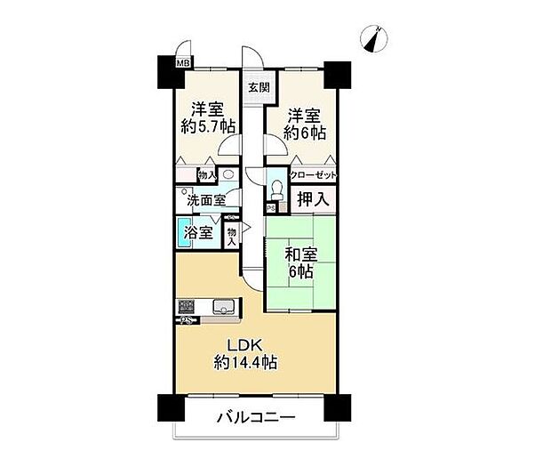 ロワイヤル網干駅前(3LDK) 7階の間取り