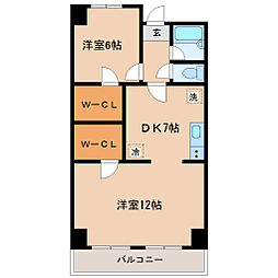 JR仙石線 榴ケ岡駅 徒歩8分の賃貸マンション 6階2DKの間取り
