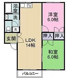 JR福塩線 道上駅 4.5kmの賃貸マンション 3階2LDKの間取り