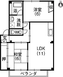 パセオ西開発 2DKの間取図画像