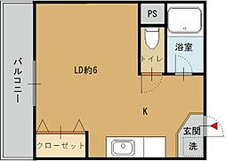 アマデウス 3階ワンルームの間取り