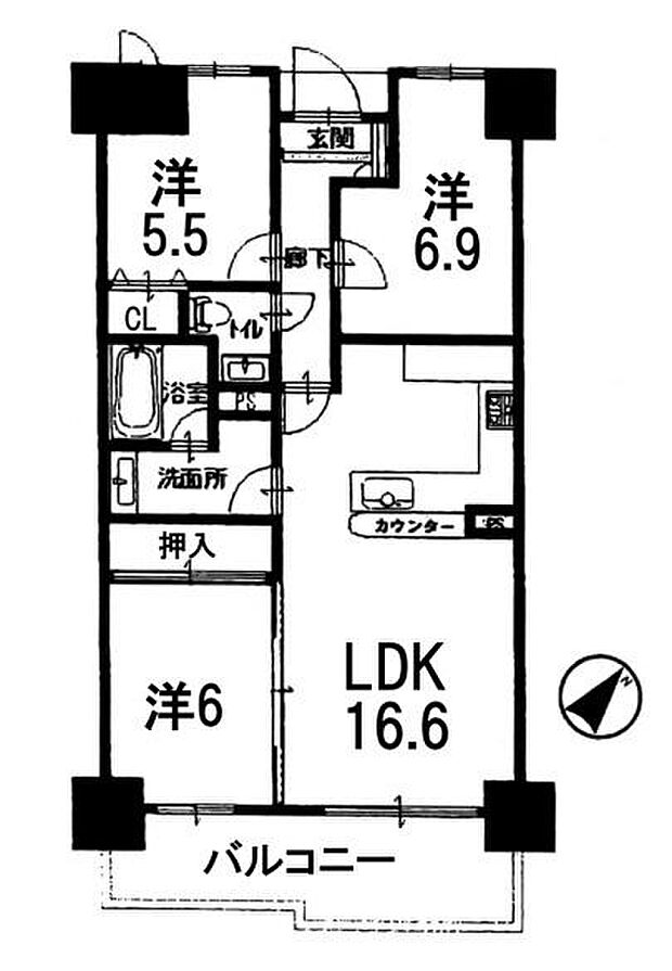 エメラルドマンション草津青地1(3LDK) 7階の間取り
