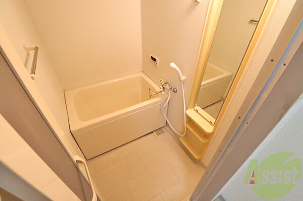 画像4:高さのある鏡が特徴的な浴室