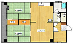 JR山陽本線 西広島駅 徒歩5分の賃貸マンション 5階2LDKの間取り