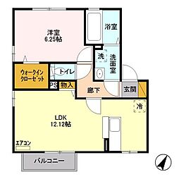 メール・ド・ルミエールB 2階1LDKの間取り