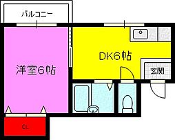 フレッシュハイツ諸福 1DKの間取図画像