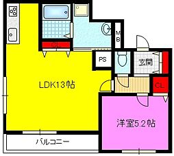 ピースコーポ 1LDKの間取図画像