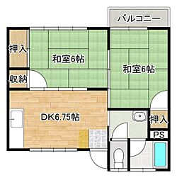 JR山陽本線 天神川駅 徒歩25分の賃貸アパート 2階2DKの間取り