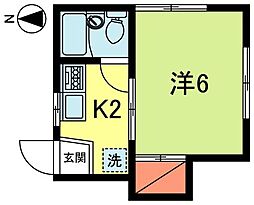 グリーンハイム 2階1Kの間取り