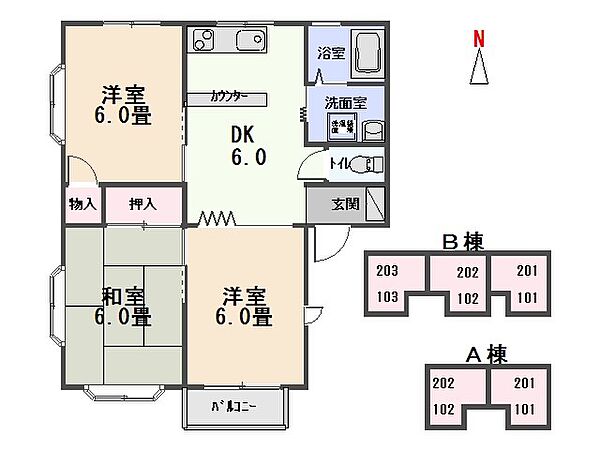 ハイツファミール　B 202｜群馬県太田市植木野町(賃貸アパート3DK・2階・52.06㎡)の写真 その2