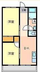 コスモ潮来マンション 3階2DKの間取り