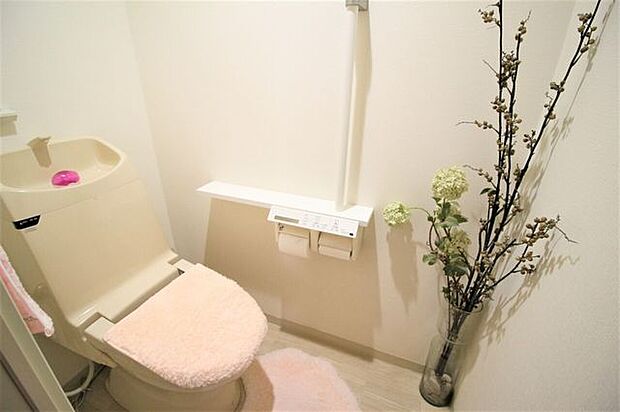 スイッチが壁掛けなので掃除もしやすいトイレです！収納付きなので、お掃除道具もしまっていただけます！！