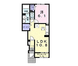 クレールプランドールIII 1階1LDKの間取り