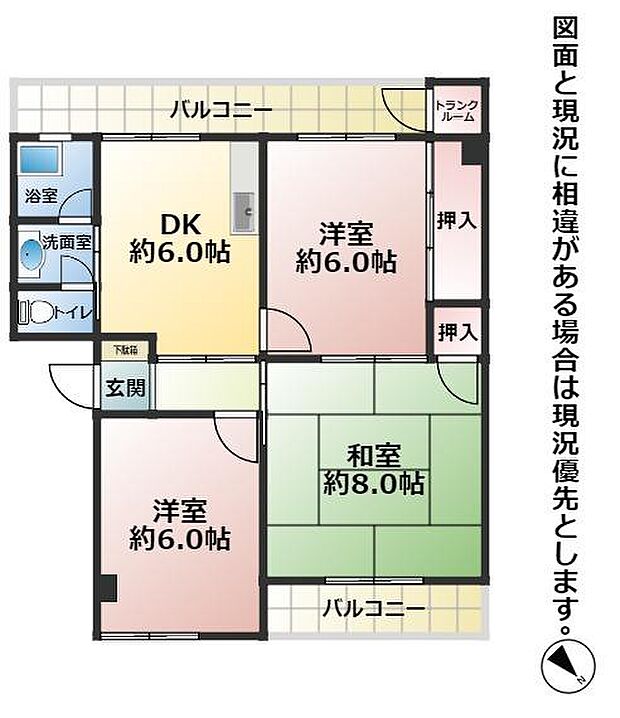 井堀南団地4棟（No.7233）(3DK) 2階の間取り