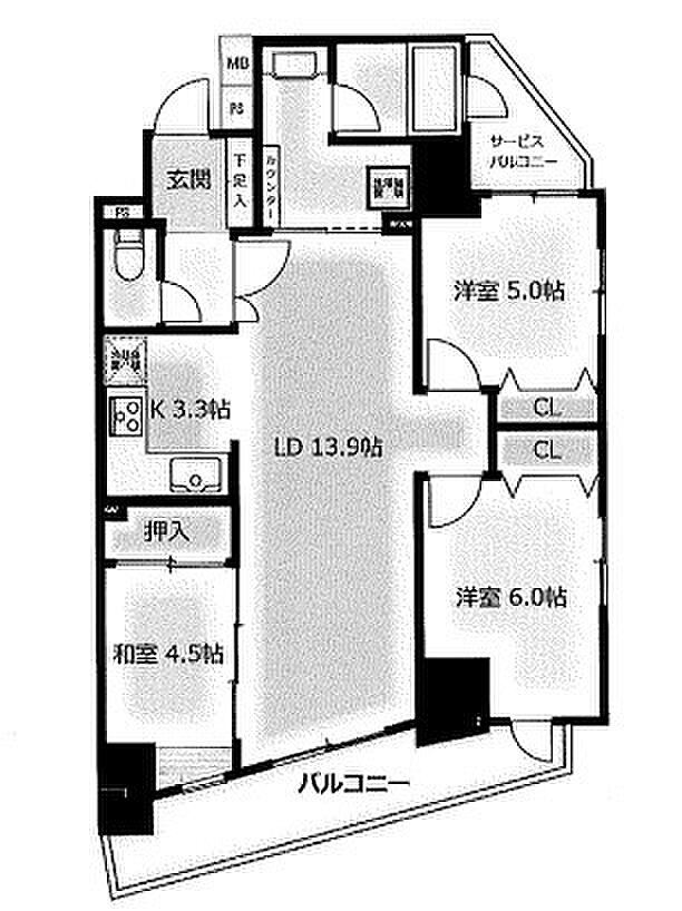 ベルヴィータ小岩(3LDK) 4階の間取り