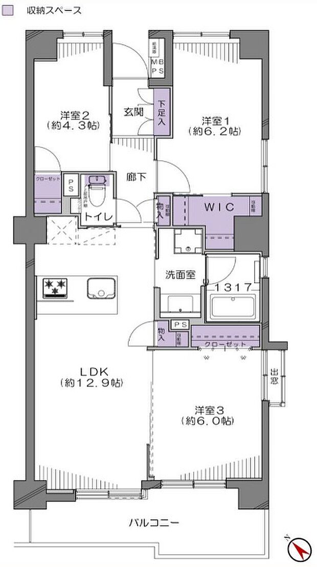 板橋区役所前リリエンハイム(3LDK) 10階の間取り