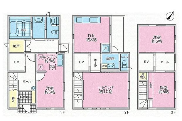 江戸川区東小岩3丁目中古戸建(3LDK)の間取り