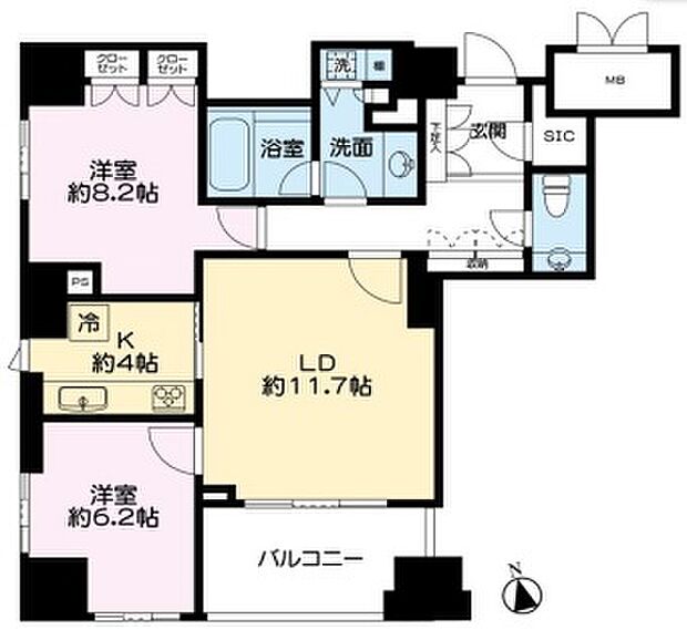 パークハウス芝タワー(2LDK) 8階の間取り