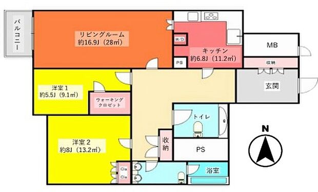 ミュゼ白金長者丸(2LDK) 2階の間取り