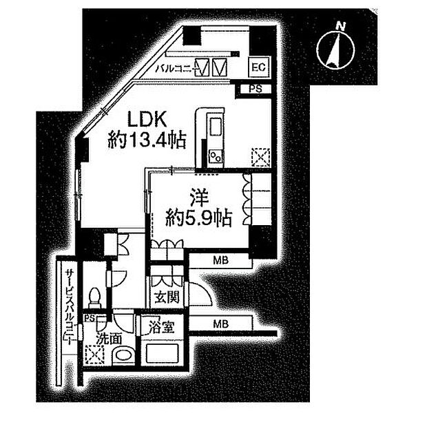 五番町マンション(1LDK) 9階の間取り