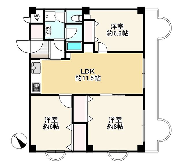 豊中ロイヤルマンション(3LDK) 9階の間取り