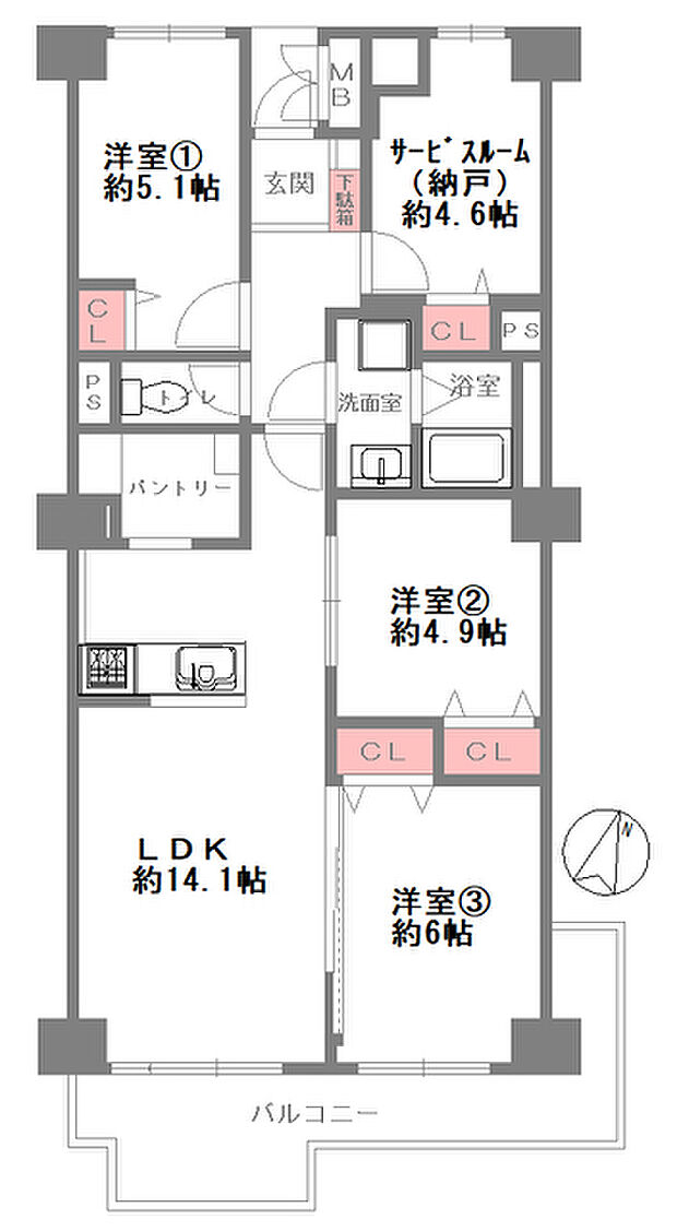日商岩井第11緑地公園マンション(3SLDK) 9階の間取り