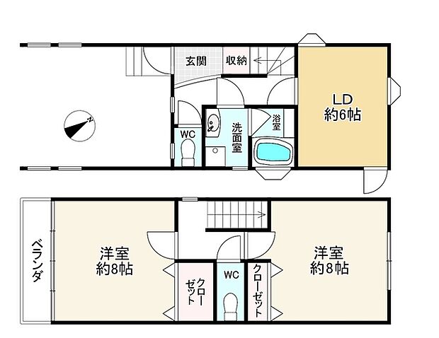 豊中市熊野町4丁目(2DK)の間取り