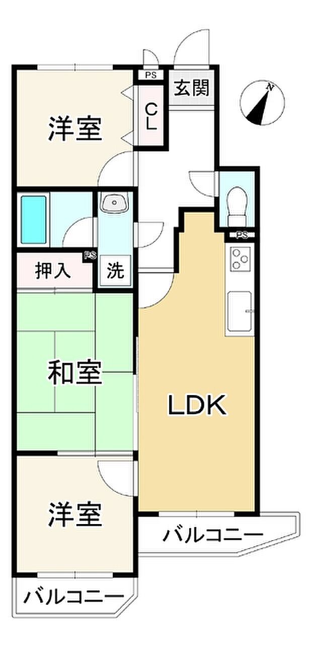 ライオンズマンション京都御室南(3LDK) 2階の間取り