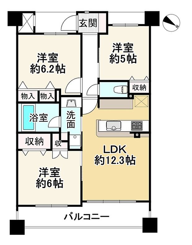 エスリード一乗寺(3LDK) 4階の間取り