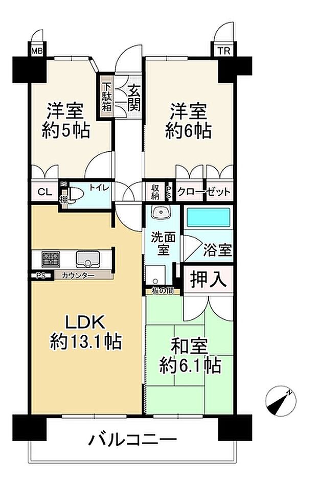 メロディーハイム住道ガーディア(3LDK) 2階の間取り