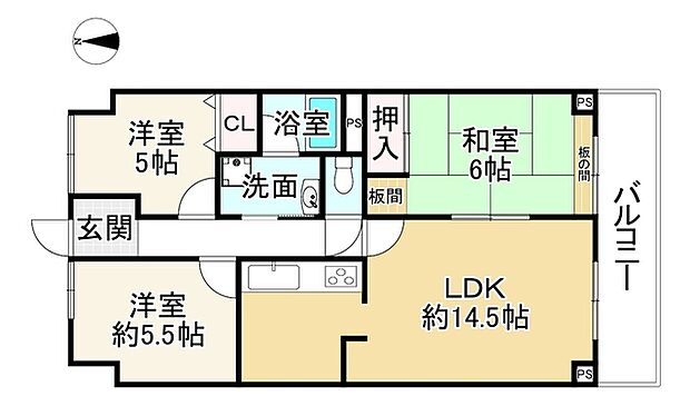 ハイ・シャトー八木(3LDK) 4階の間取り