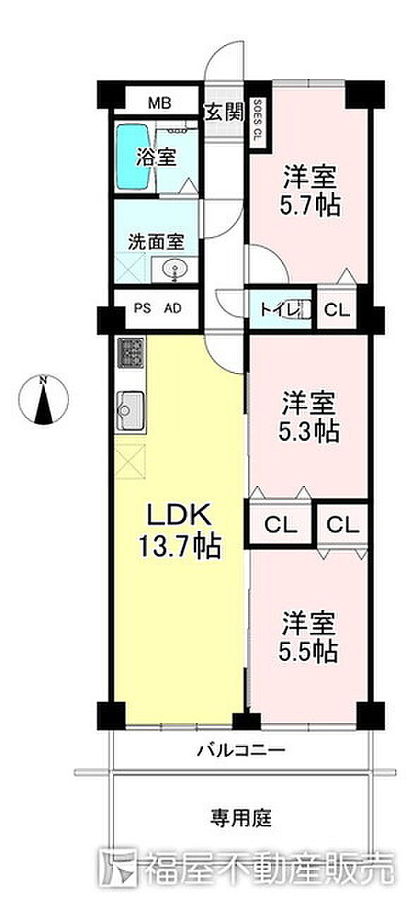 デラシオン御室(3LDK) 1階の間取り