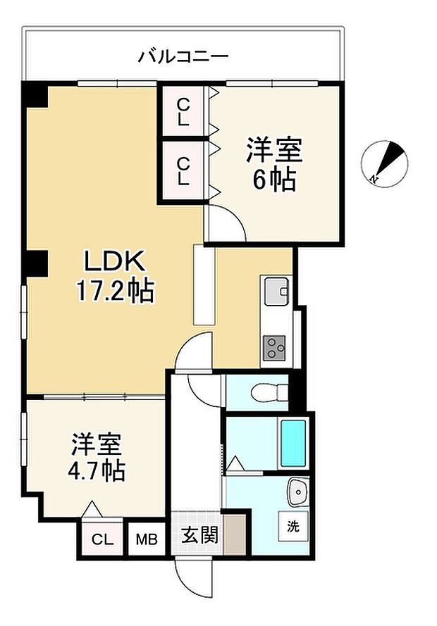 メゾンドール元町(2LDK) 5階の間取り