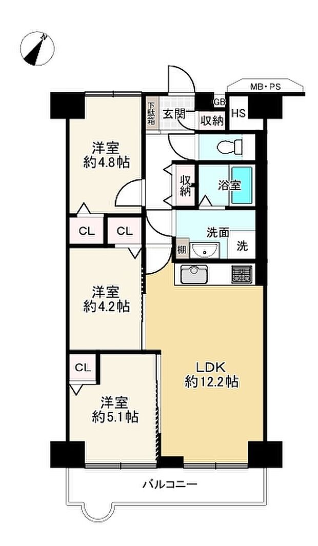 明石土山駅前スカイハイツＣ棟(3LDK) 6階の間取り