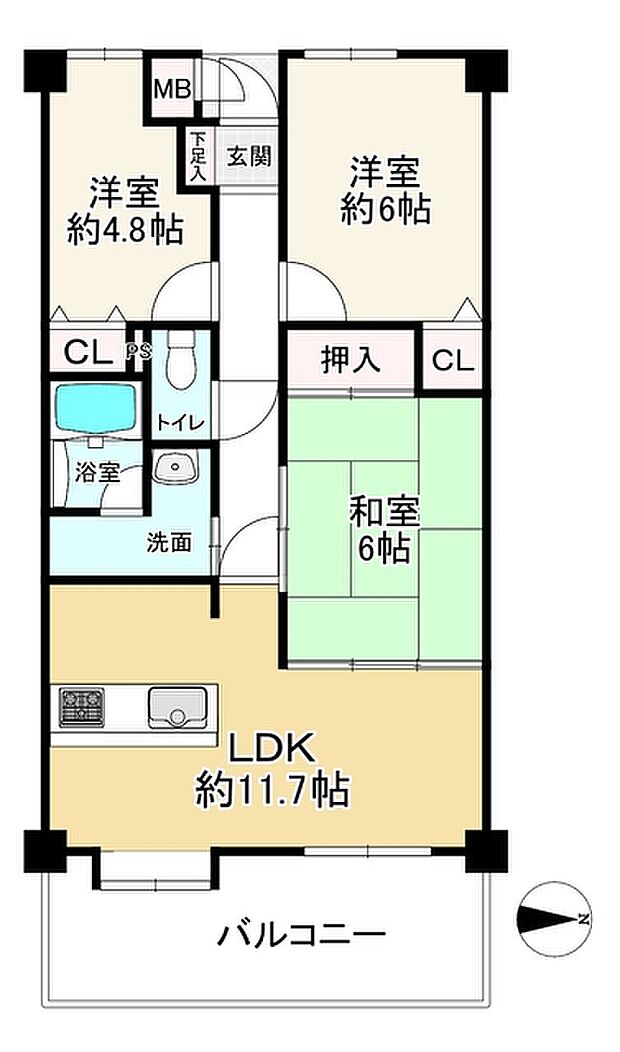 ダイアパレス松室(3LDK) 5階の間取り