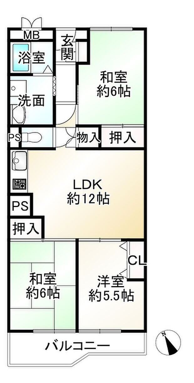 桂川ハイツ5号館(3LDK) 11階の間取り