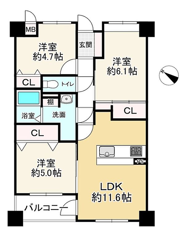 コスモ桂(3LDK) 5階の間取り