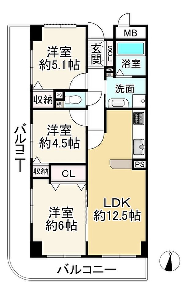 ロイヤルシャトー交野(3LDK) 4階の間取り