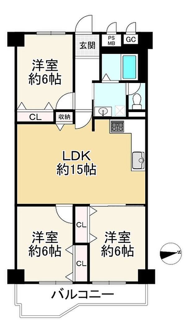 朝日プラザ天王寺(3LDK) 5階の間取り