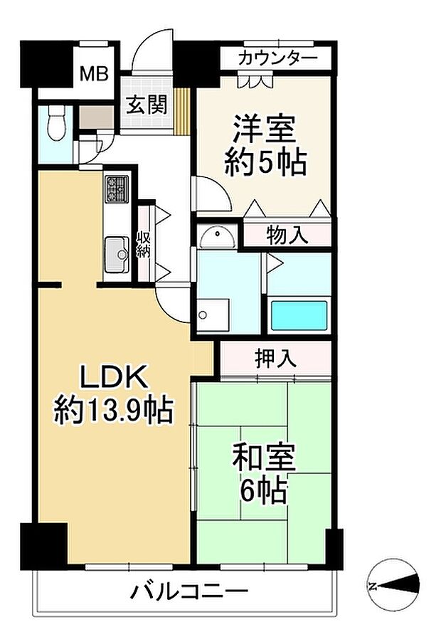 ベルマージュ堺壱番館(2LDK) 16階の間取り