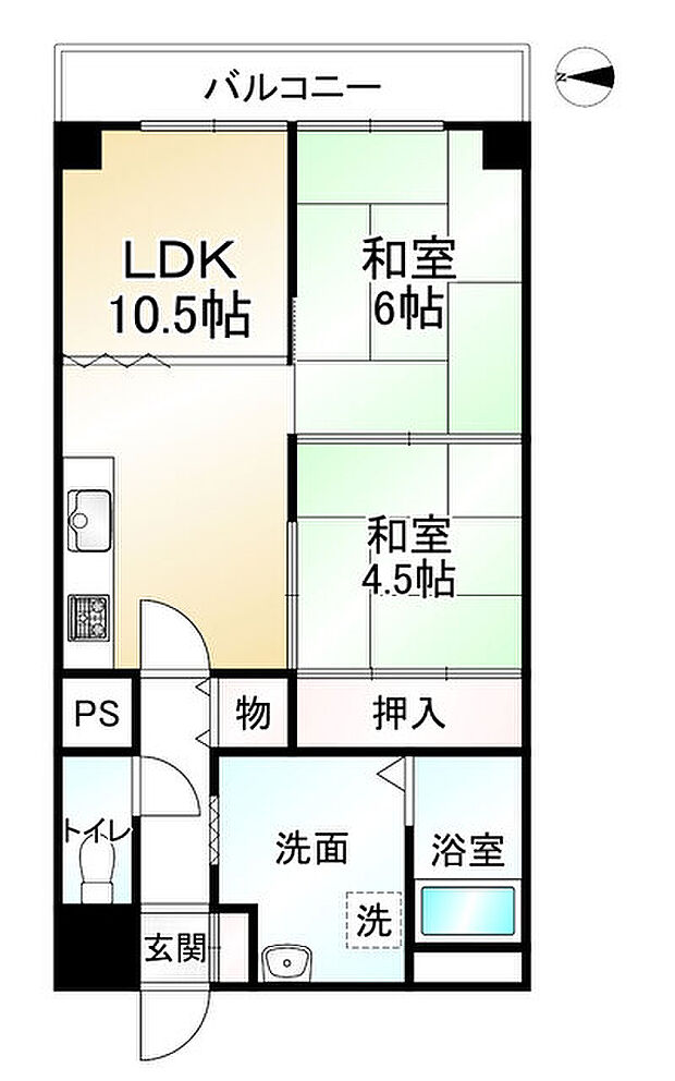 山科セントラルハイツ(2LDK) 2階の間取り