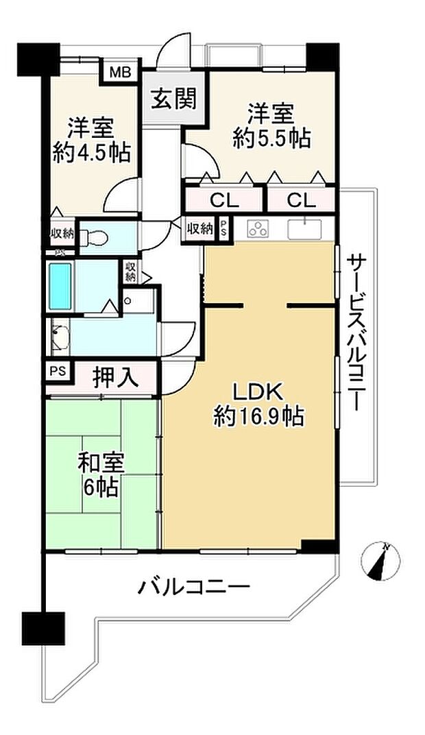 朝霧パーク・ホームズ(3LDK) 9階の間取り